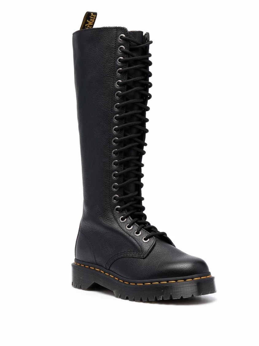 Dr. Martens Tall Black Leather Boots With Lace-Up Design
