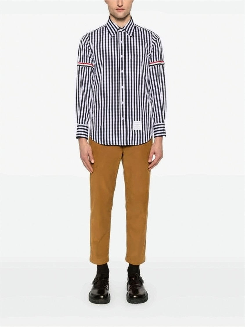 Thom Browne Navy And White Gingham Long-Sleeve Shirt