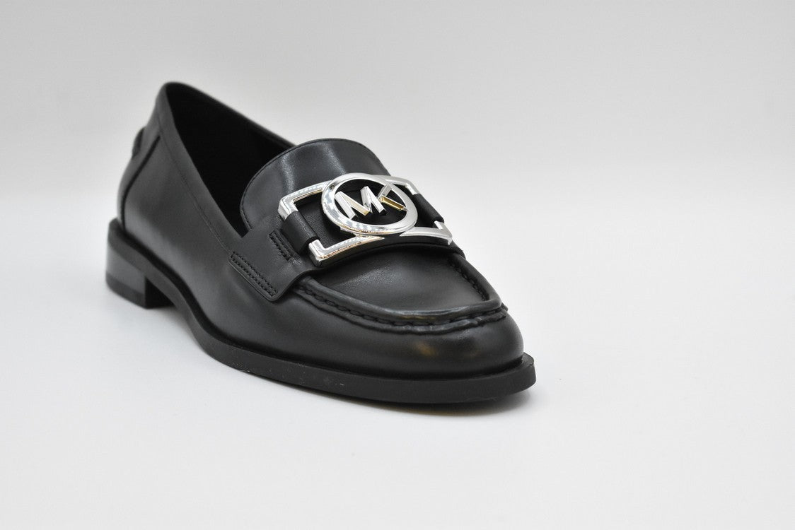 Michael Kors Lace-Up Black Leather Flats With Silver Hardware