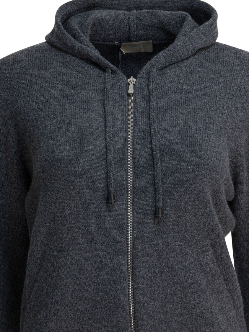Drumohr Pull-On Grey Cashmere Knitwear With Hood
