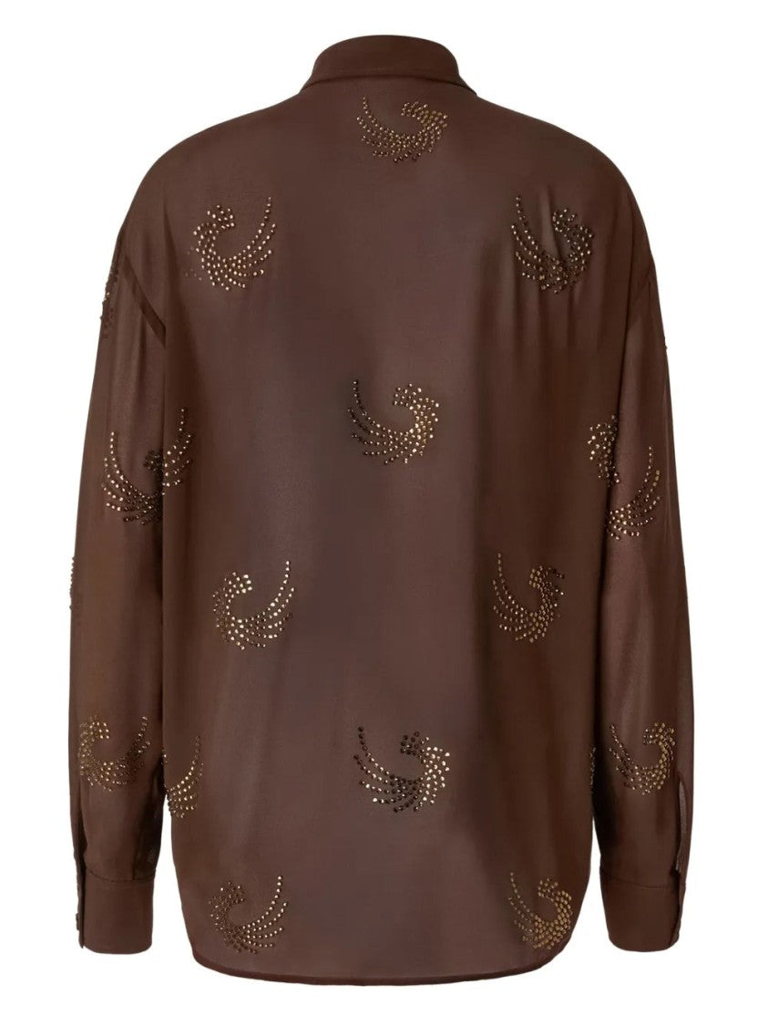 Pinko Semi-Transparent Long Sleeve Shirt With Decorative Patterns