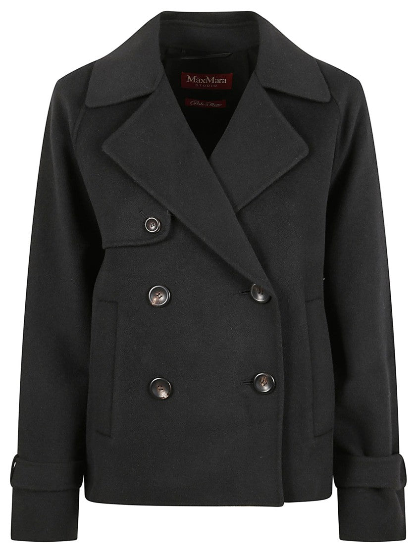 Max Mara Double-Breasted Black Coat With Wide Lapel
