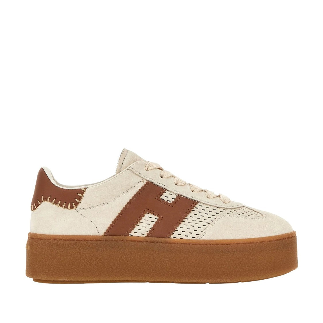 Hogan Beige Brown Cool H698 Allacciato H Perforated Sneakers