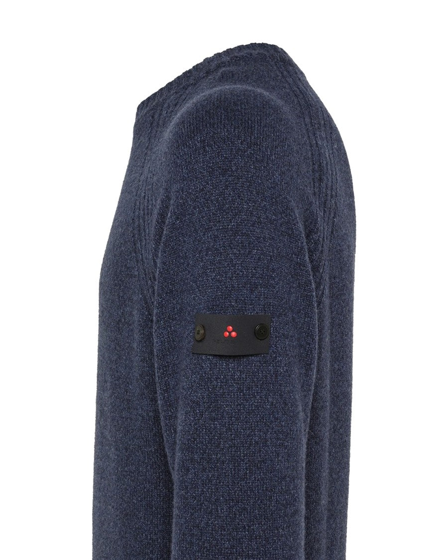 Peuterey Crew Neck Sweater In Mouliné Wool Blend With Ribbed Details