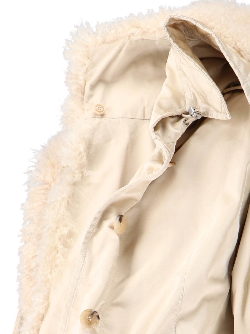 Ermanno Scervino Short Creamy Beige Shearling-Lined Jacket With Epaulets