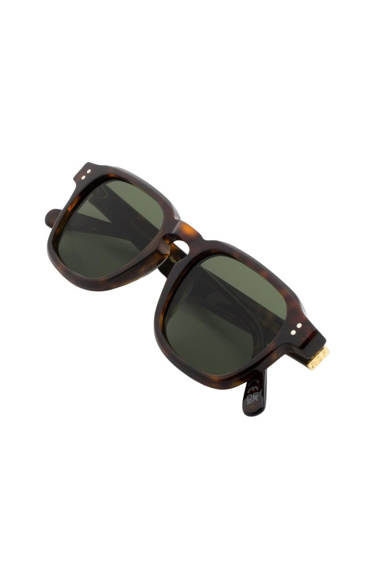 Retrosuperfuture Tortoiseshell Square Frame Sunglasses With Green Lenses