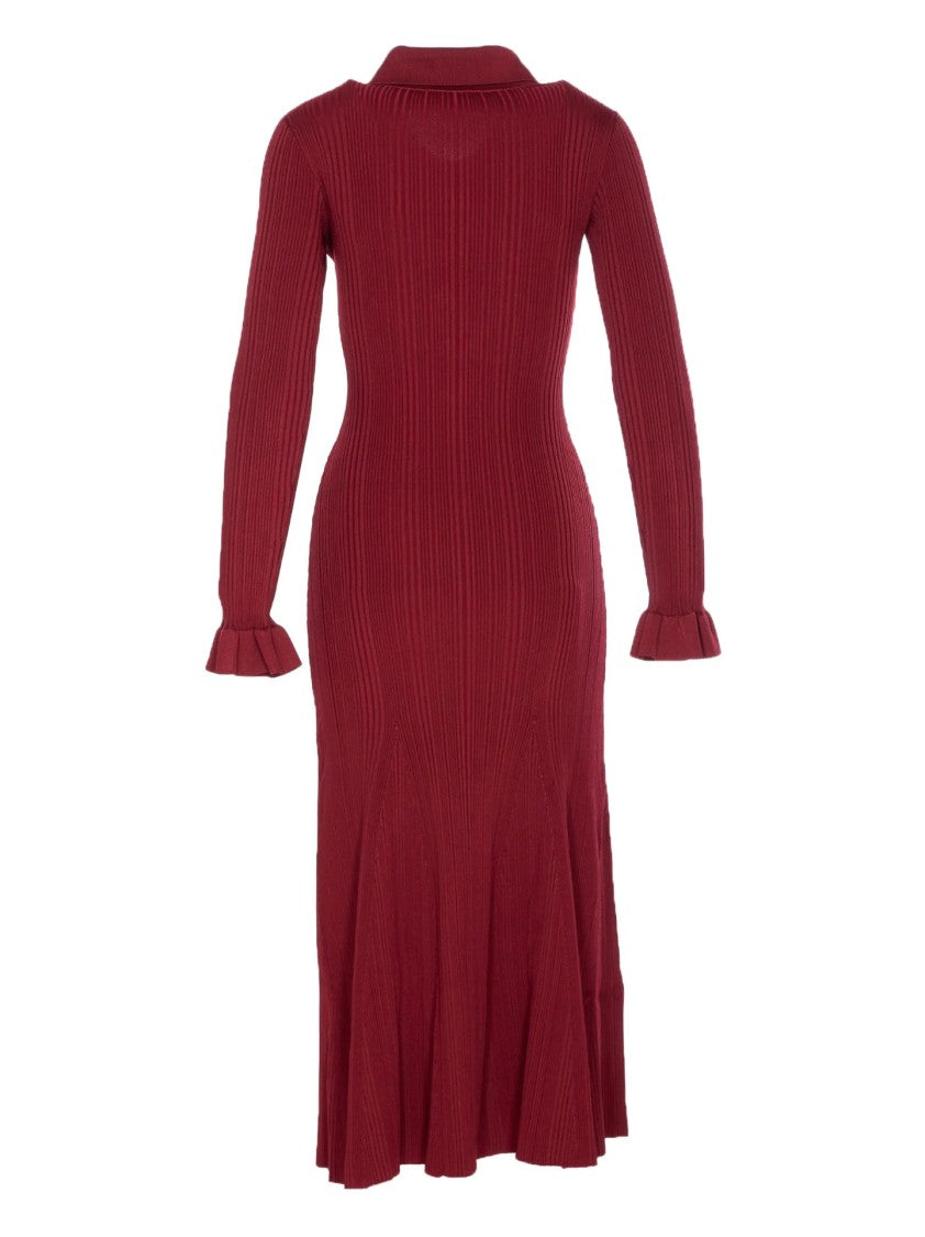 Self-Portrait Fitted Ribbed Maxi Dress With Classic Collar