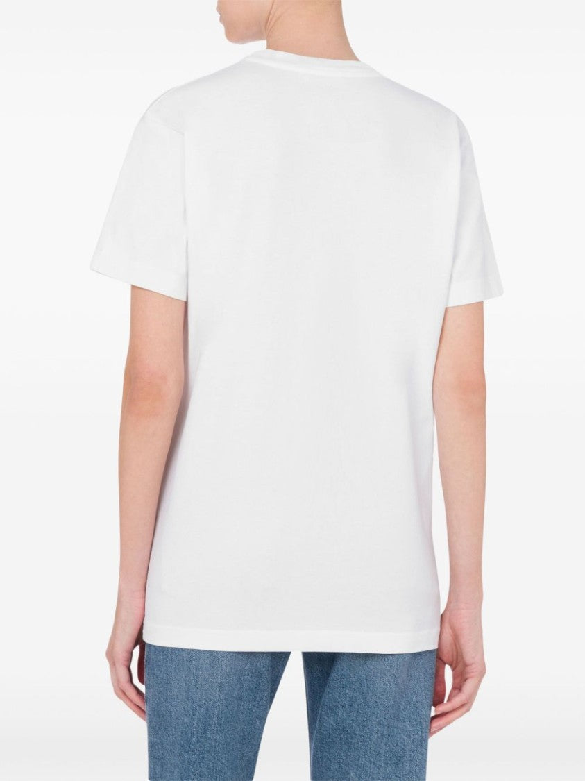 Moschino White Logo Print Crew Neck Top