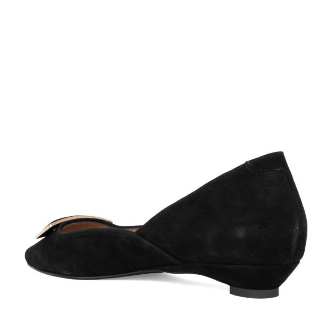 Sergio Moretti Black Pointed Toe Decorative Buckle Suede Ballet Flats