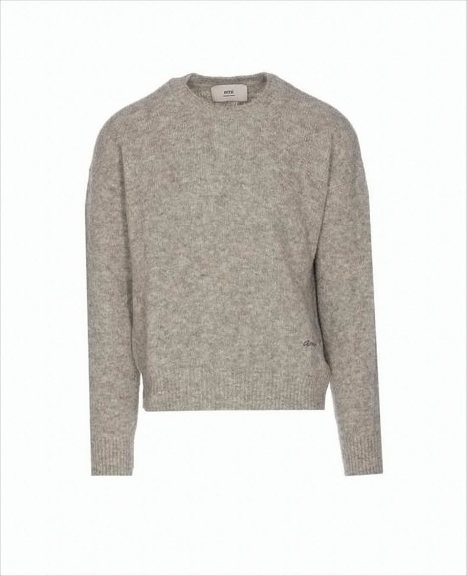 Ami Paris Heathered Knit Sweater With Classic Crew Neckline