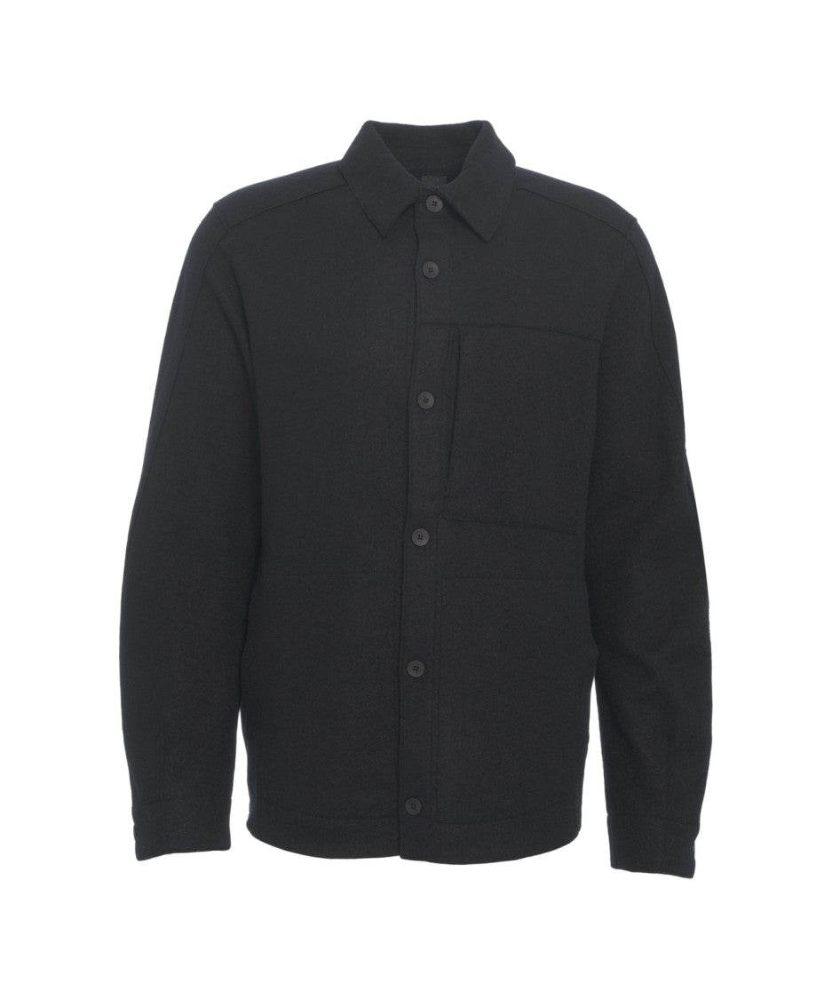 Transit Black Virgin Wool Overshirt With Classic Collar And Button Closure