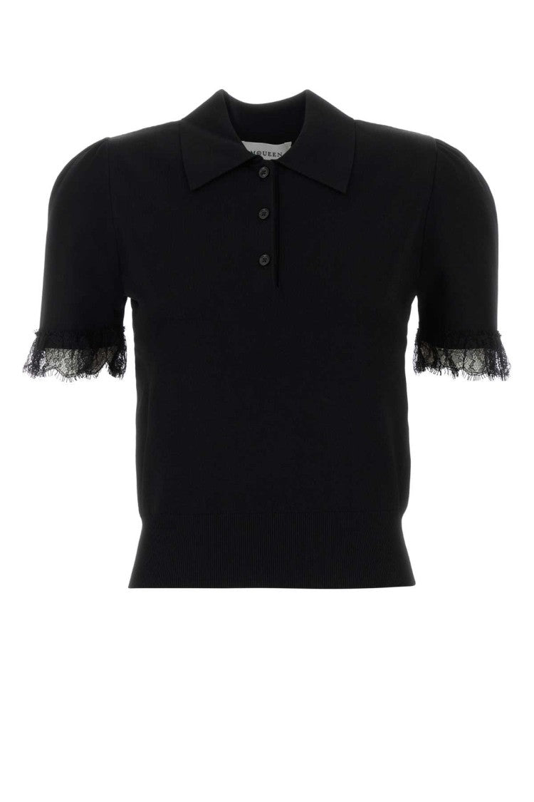 Alexander Mcqueen Black Viscose Blend Polo Shirt
