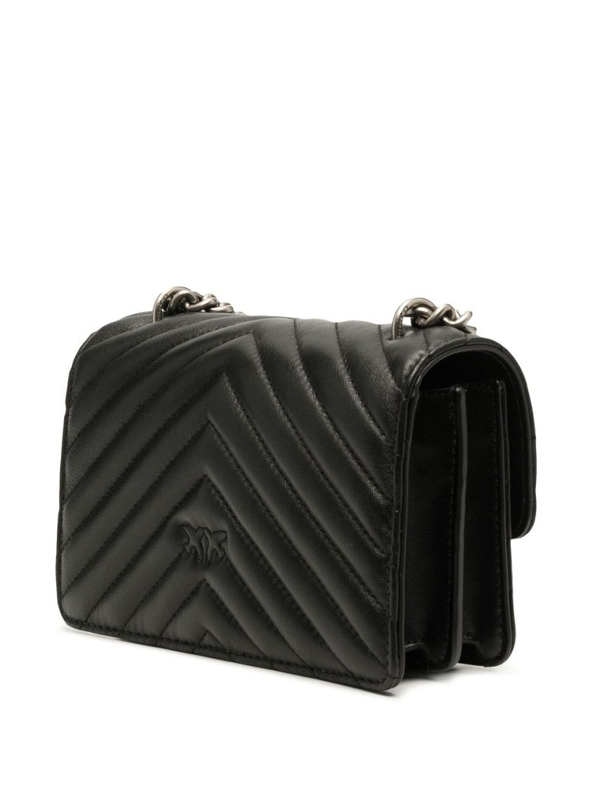 Pinko Black Calf Leather Chevron Handbag