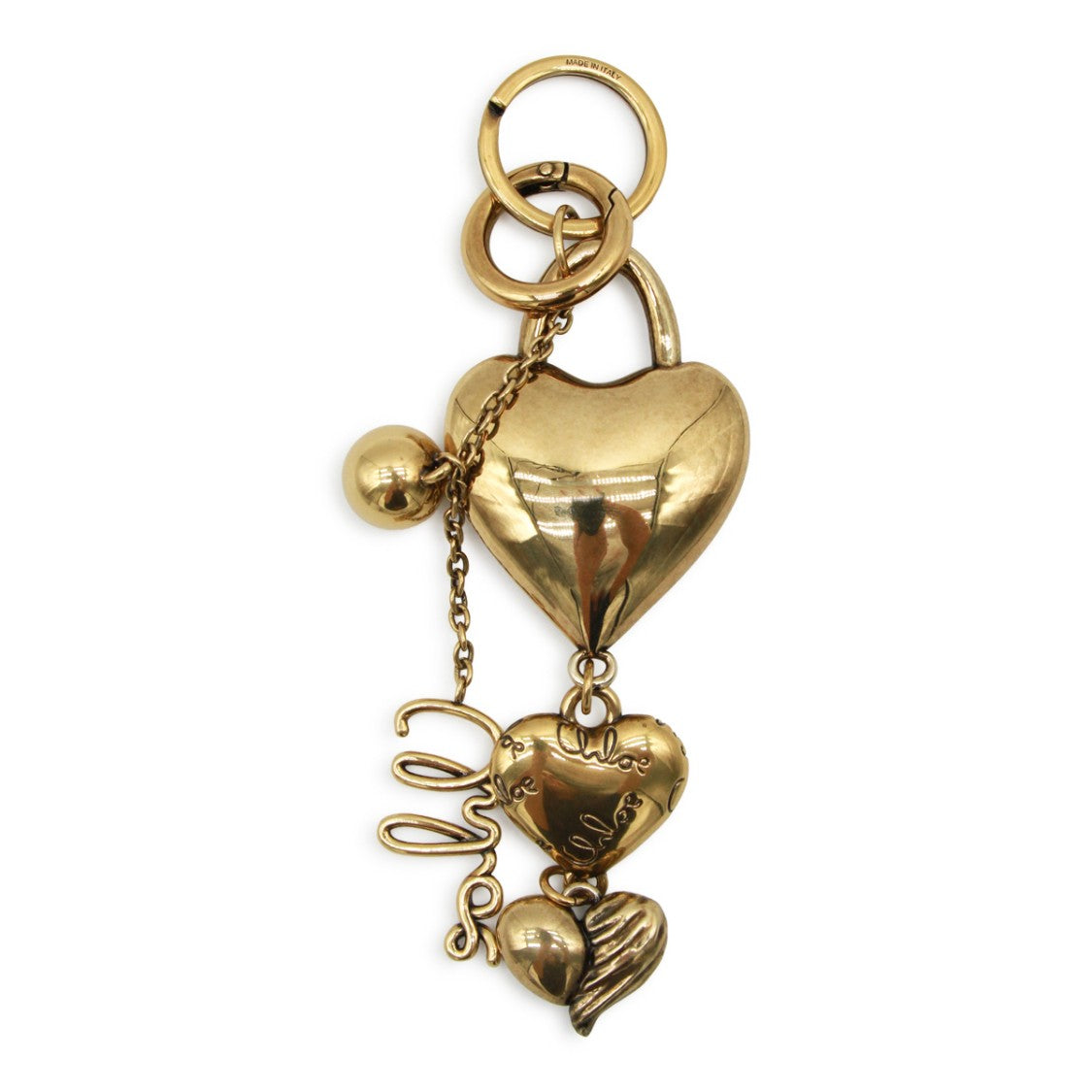 Chloé Gold Metal Key Ring With Heart-Shaped Pendants