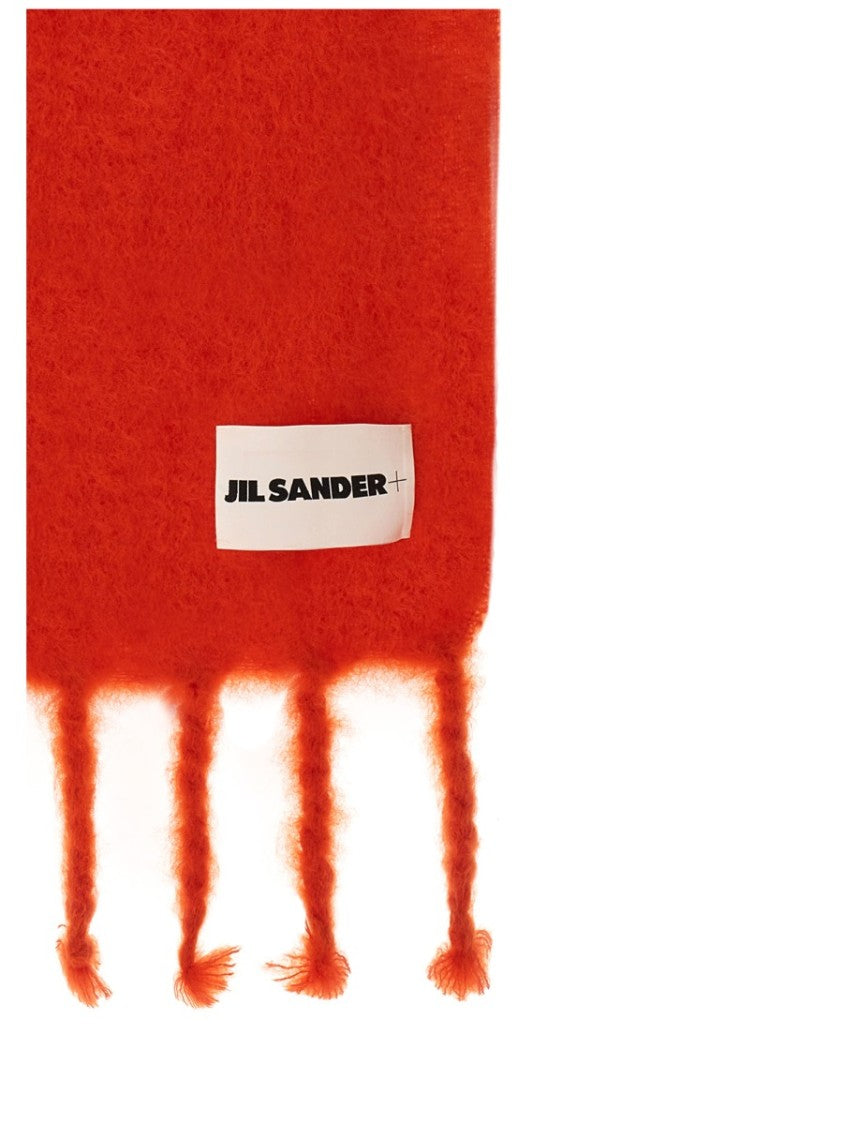Jil Sander Fluffy Orange Scarf With Logo Tag