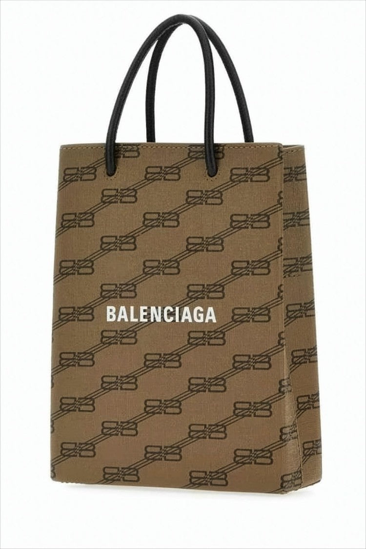 Balenciaga Rectangular Brown Tote Bag With Chain-Link Pattern And Logo