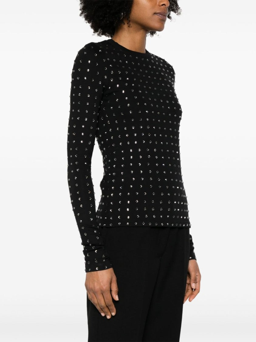 Sportmax Long-Sleeved Black Top With Rhinestone Embellishments