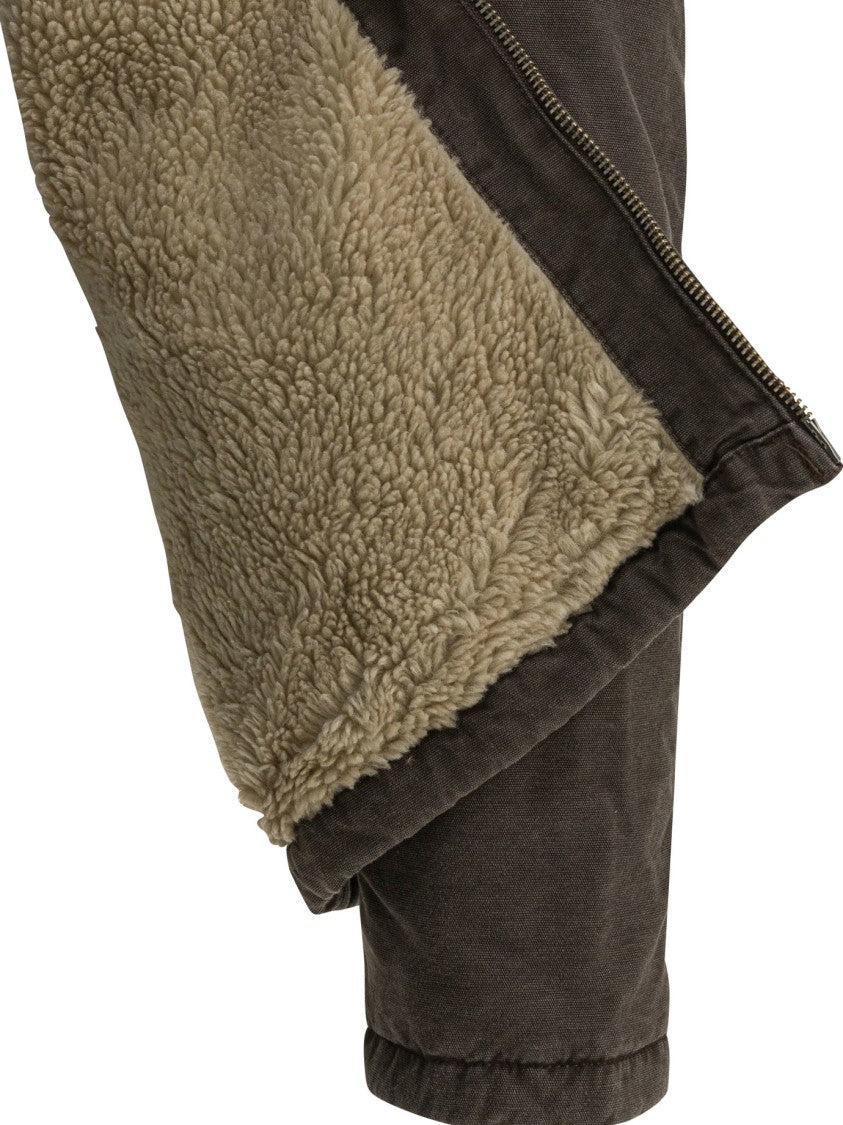 Carhartt Wip Classic Brown Cotton Jacket With Sherpa Fleece Lining