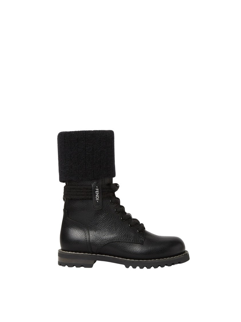 Fendi Black Utility Tumbled Calf Leather Biker Boots