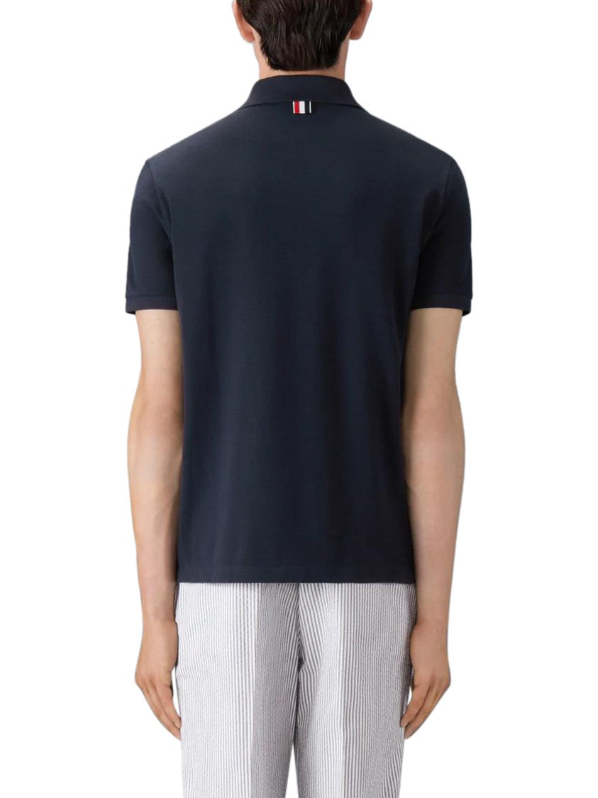 Thom Browne Short Sleeve Piqué Polo With Engineered Four-Bar Stripe