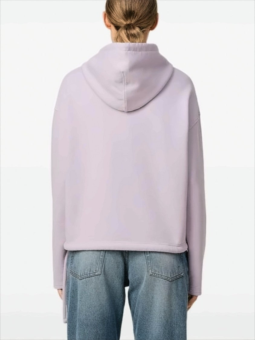 Ami Cropped Lilac Hoodie With Drawstring And Adjustable Ties