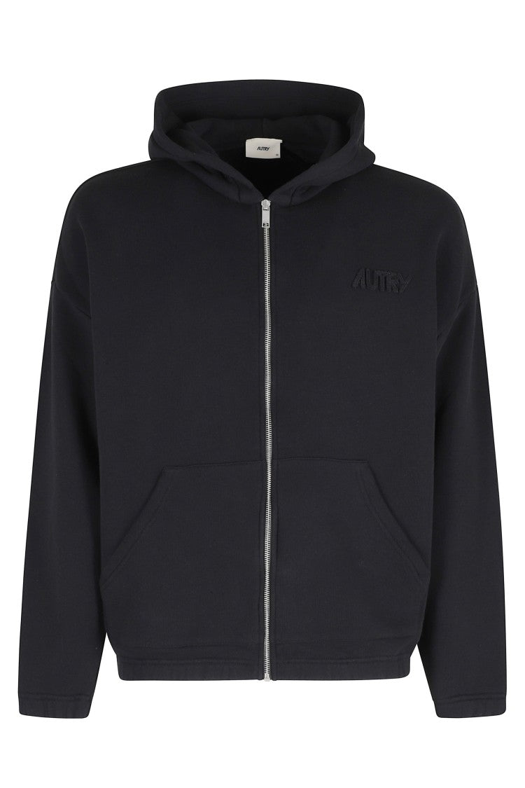 Autry Black Over Hooded Pouch-Pocket Cotton-Blend Sweatshirt