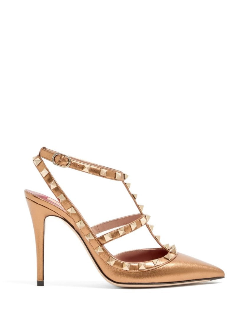 Valentino Garavani Black Pointed-Toe Slingback Pyramid Studs Pumps