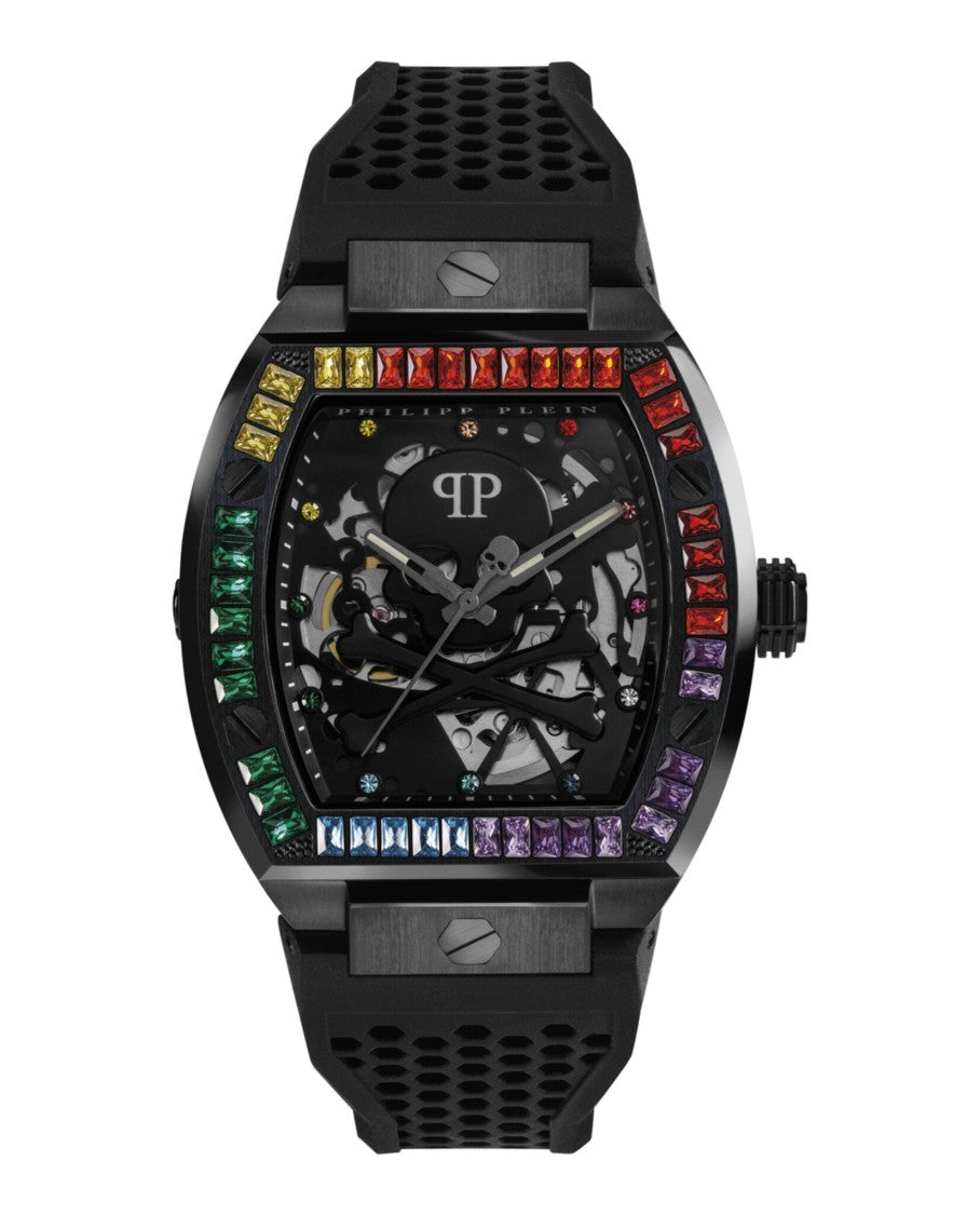 Philipp Plein Bold Black Skeleton Automatic Watch With Preciosa Crystals