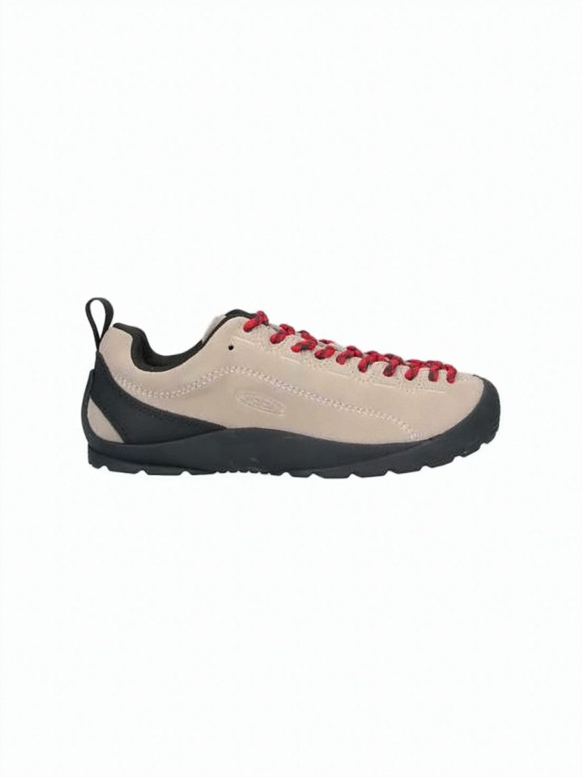Keen Low-Profile Beige Suede Sneakers With Vibrant Red Laces