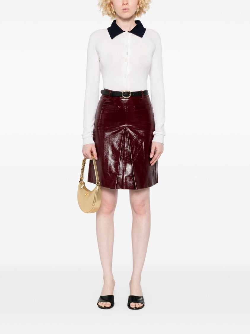 Self-Portrait Glossy Burgundy Mini Skirt With A-Line Silhouette
