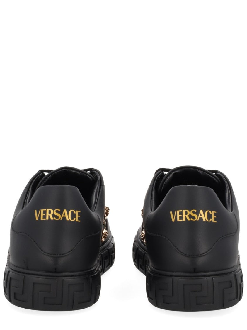 Versace Calf Leather Low-Top Sneakers With Gold Medusa Head Embellishments