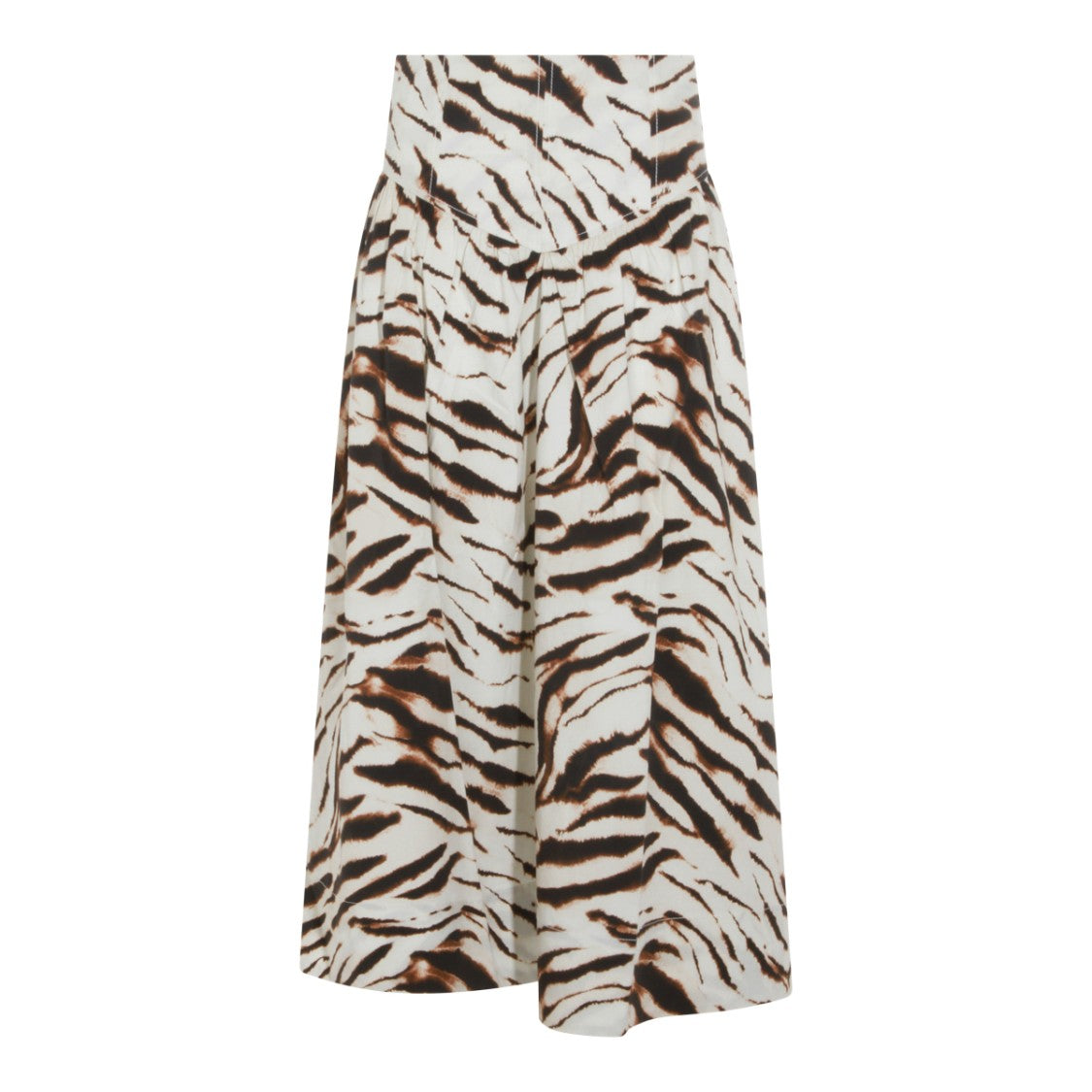 Ganni Midi-Length Cotton Skirt With Animal Print Motif