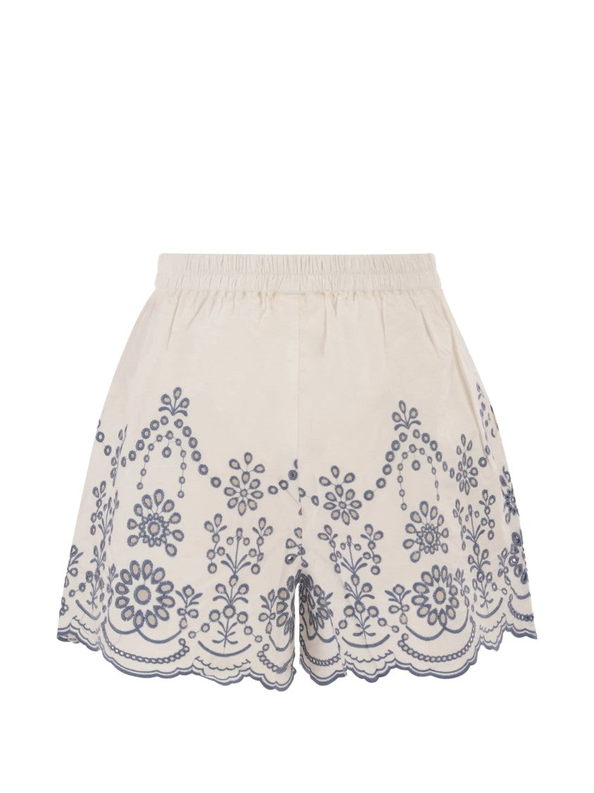 Mc2 Saint Barth Light Beige Shorts With Scalloped Hem