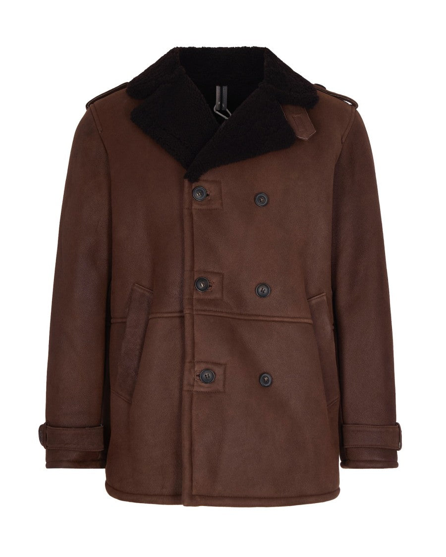 D-Four Double-Breasted Suede Leather Jacket With Notched Lapel