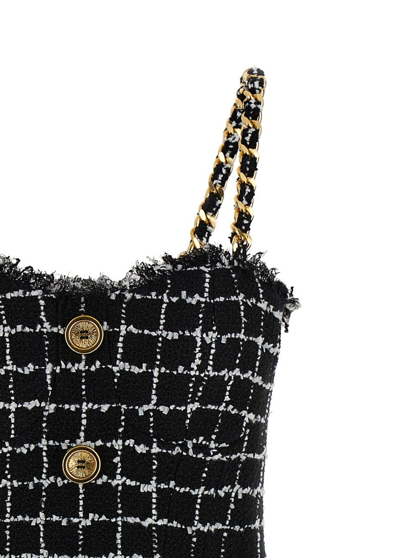 Balmain Tweed Mini Dress With Corset Bodice And Chain Straps