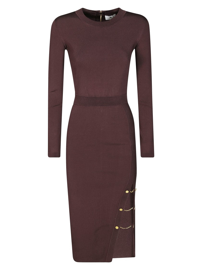 Elisabetta Franchi Fitted Longuette Knit Dress With Boat Neckline