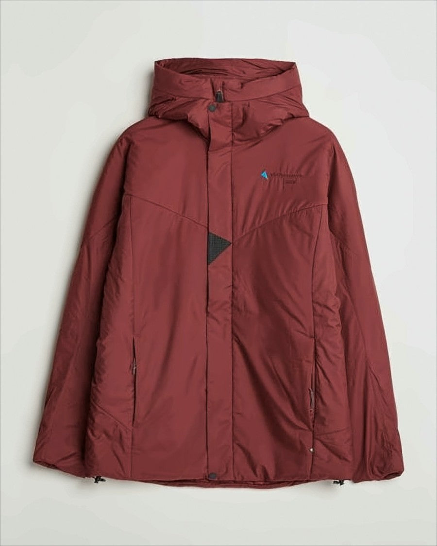 Klattermusen Quilted Burgundy Down Jacket With Concealed Placket And Hood