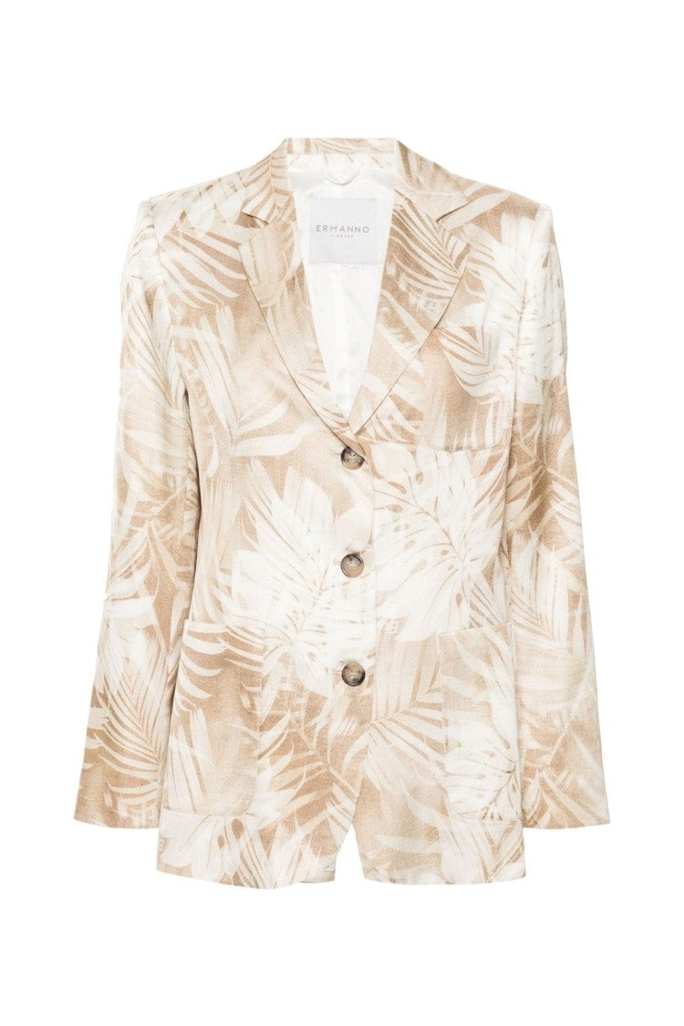 Ermanno Firenze Beige Wool-Blend Notch-Lapel Blazer