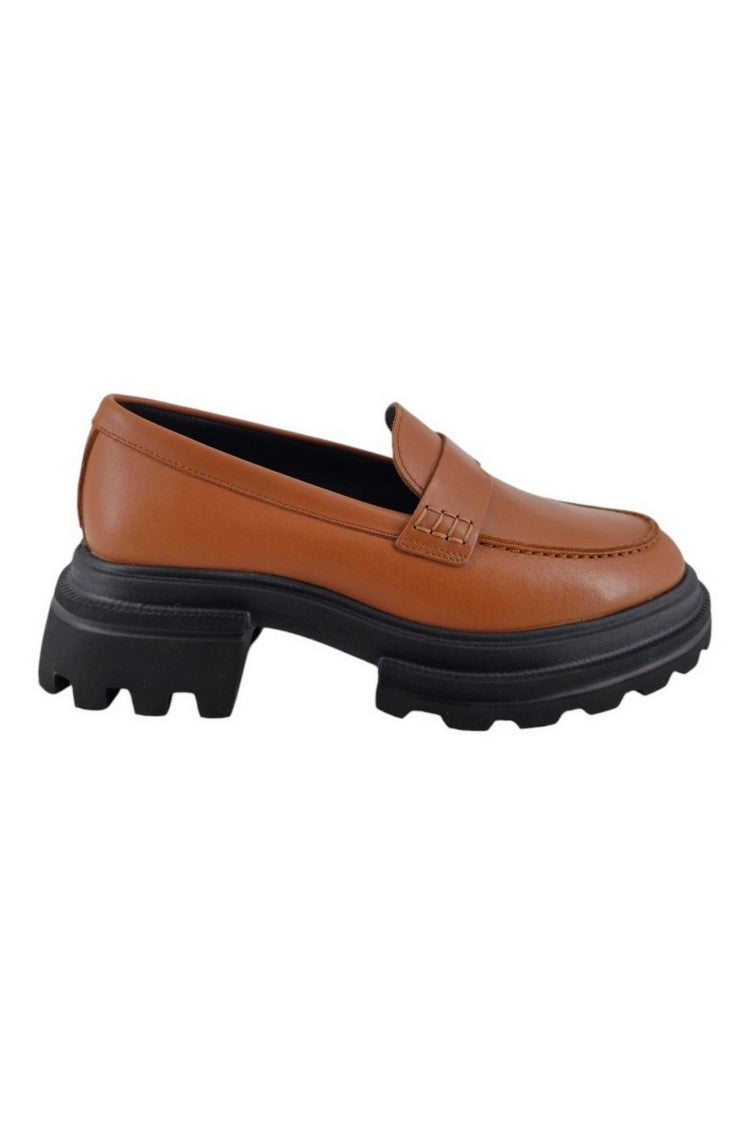 Hogan Brown Leather Loafers With Chunky Sole