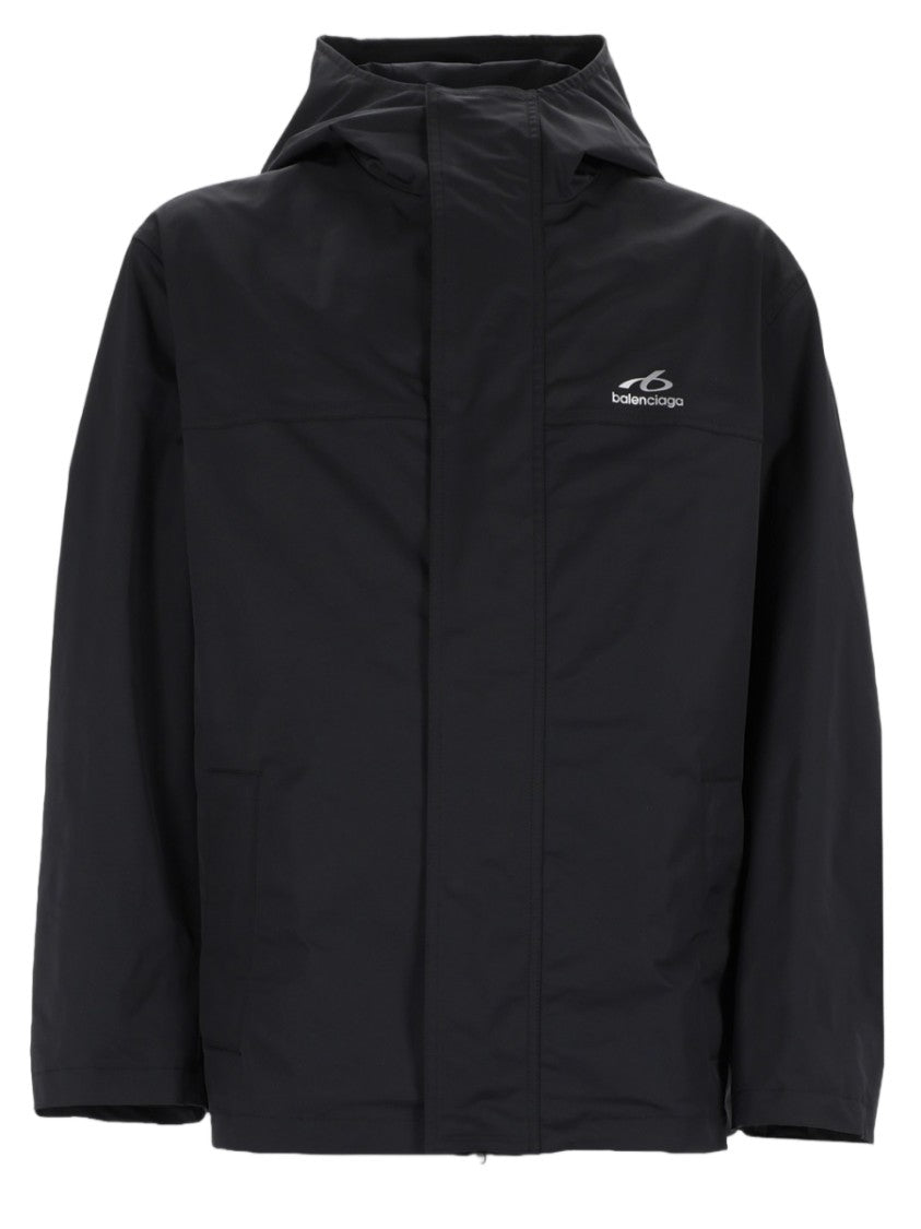 Balenciaga Hooded Black Techwear Jacket With Concealed Zip Closure