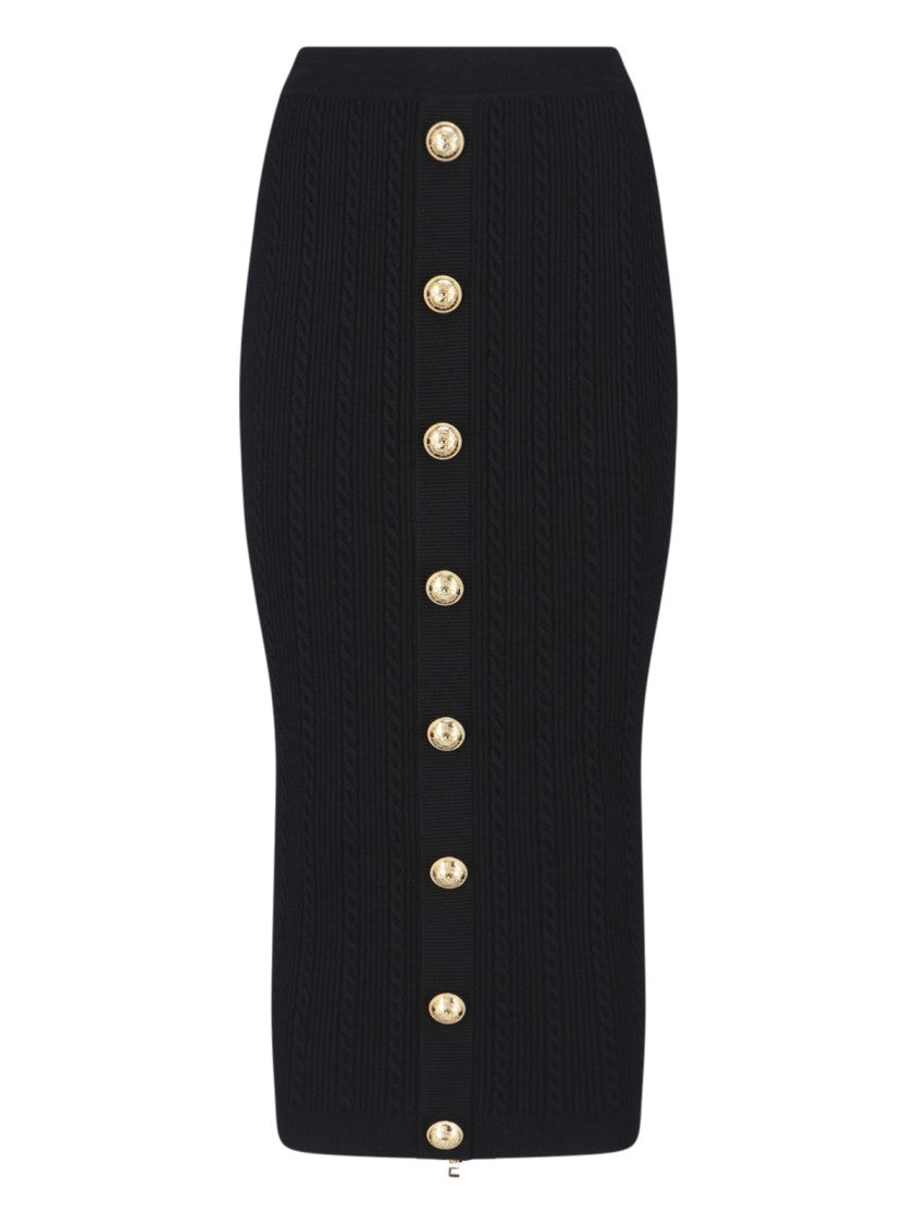 Balmain Ribbed Black Midi Skirt