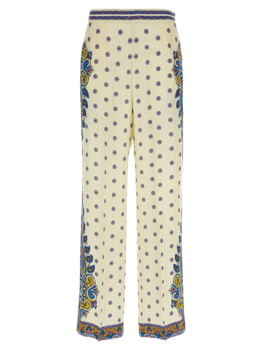 Etro Silk Blend Palazzo Pants With Jacquard Roses And Medallion Detail