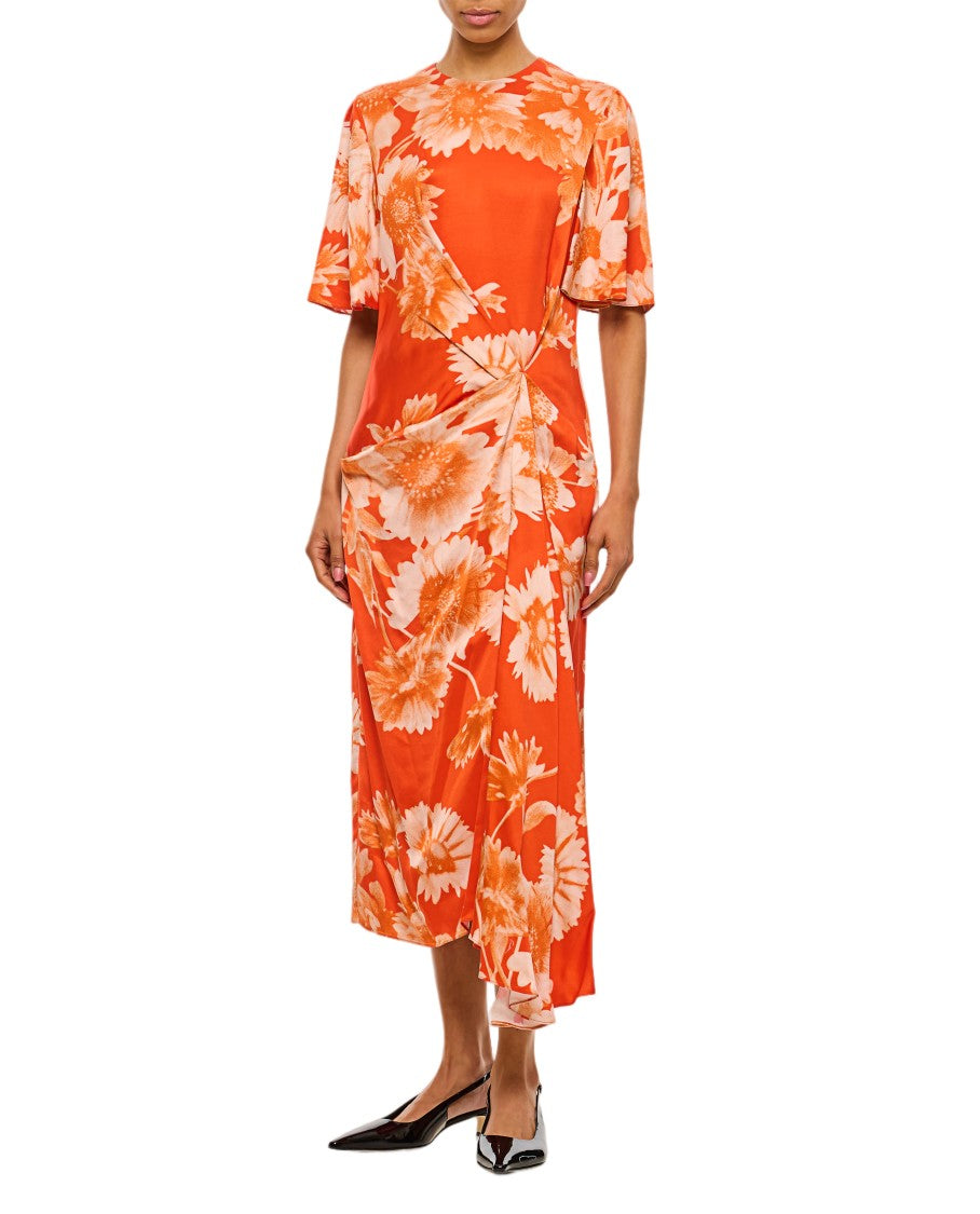 Erdem Floral Draped Midi Dress With Gathered Waist Detail