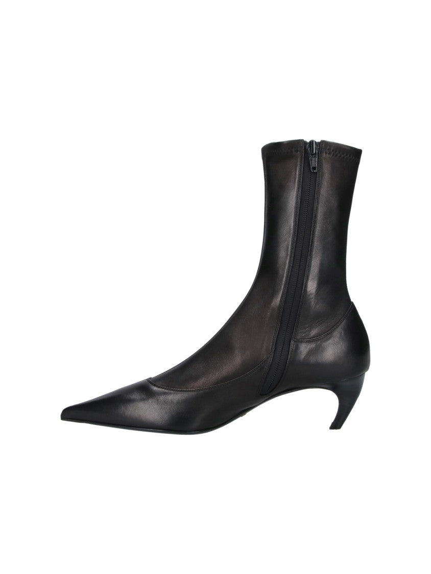 Khaite Black Valerie Pointed-Toe Kitten-Heel Leather Boots