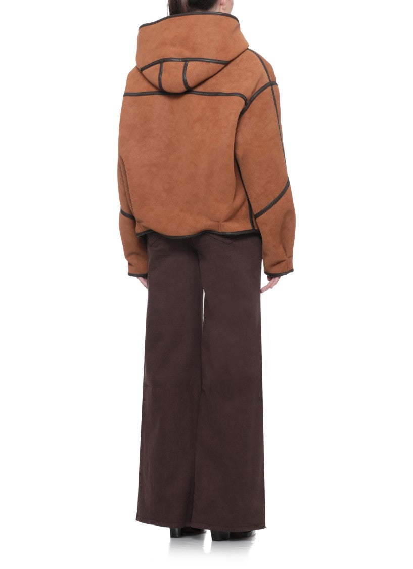 Stand Studio Cropped Brown Jacket With Hood And Internal Shearling