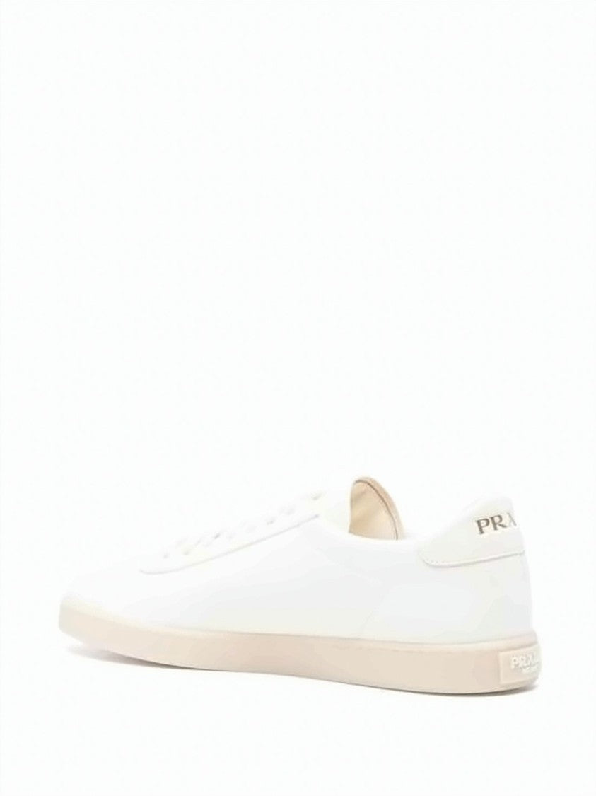 Prada Low-Profile White Sneakers With Smooth Leather Finish