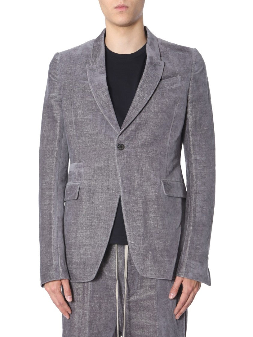 Rick Owens Textured Grey Velvet Single-Breasted Jacket