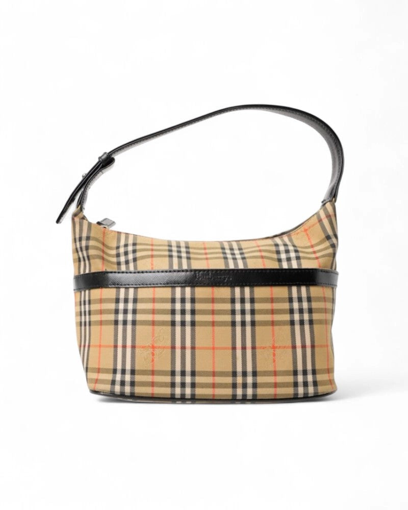 Burberry Black Small Check Hobo Clutch