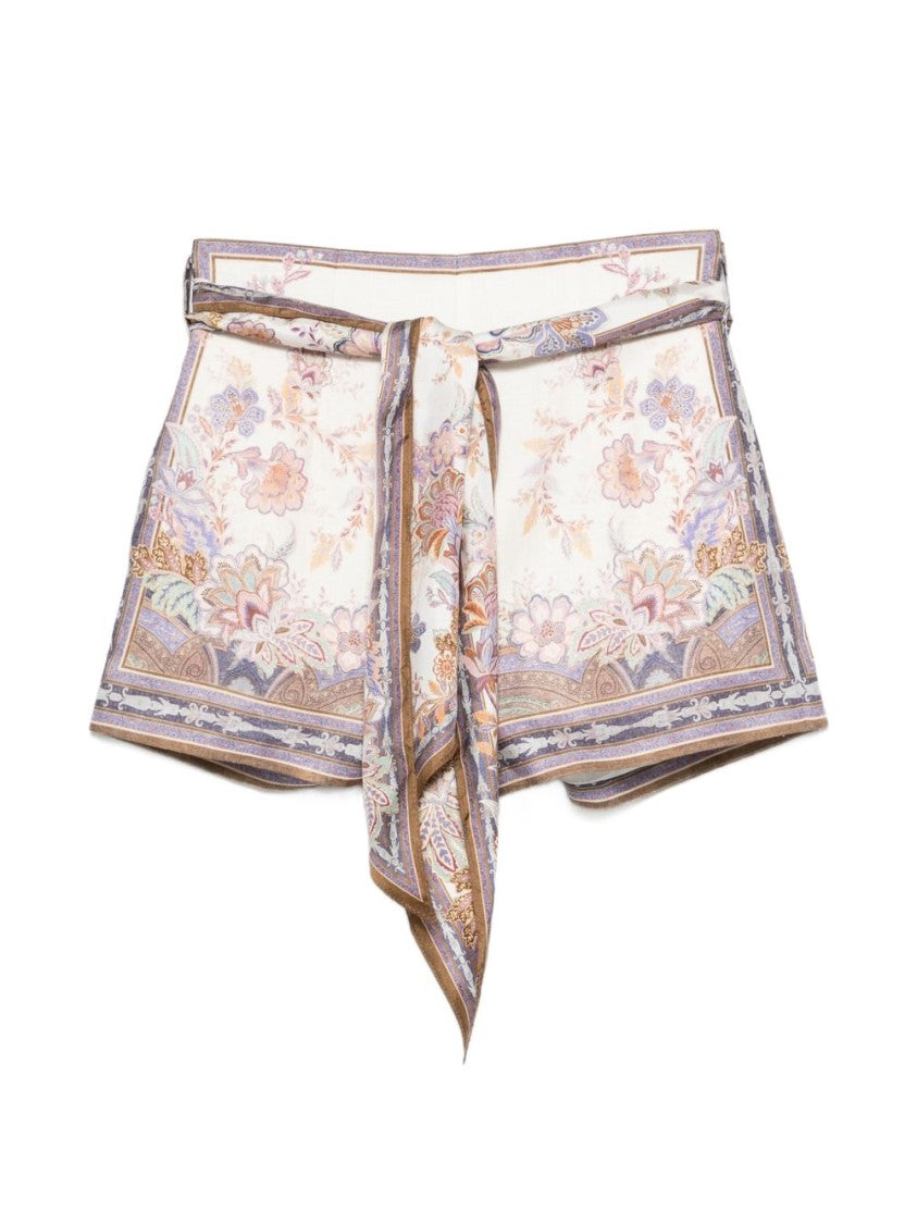 Zimmermann Tailored High-Waist Shorts With Floral