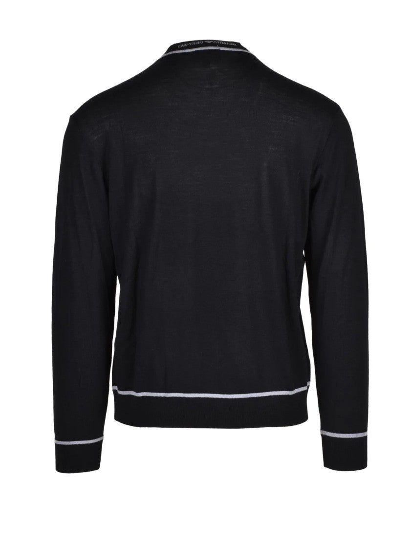 Emporio Armani Black Virgin Wool Crewneck Sweater